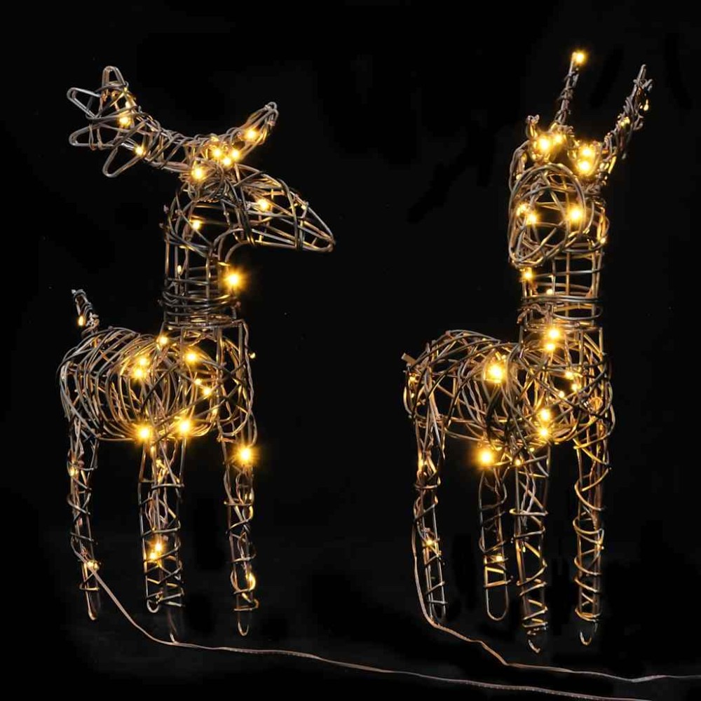 vidaXL Decorațiune Crăciun reni, 2 buc., 80 LED-uri albe calde, ratan