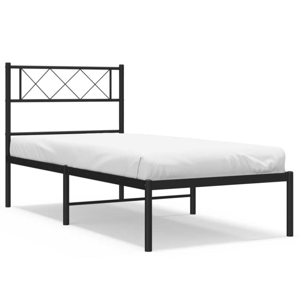 vidaXL Cadru de pat din metal cu tăblie, negru, 107x203 cm