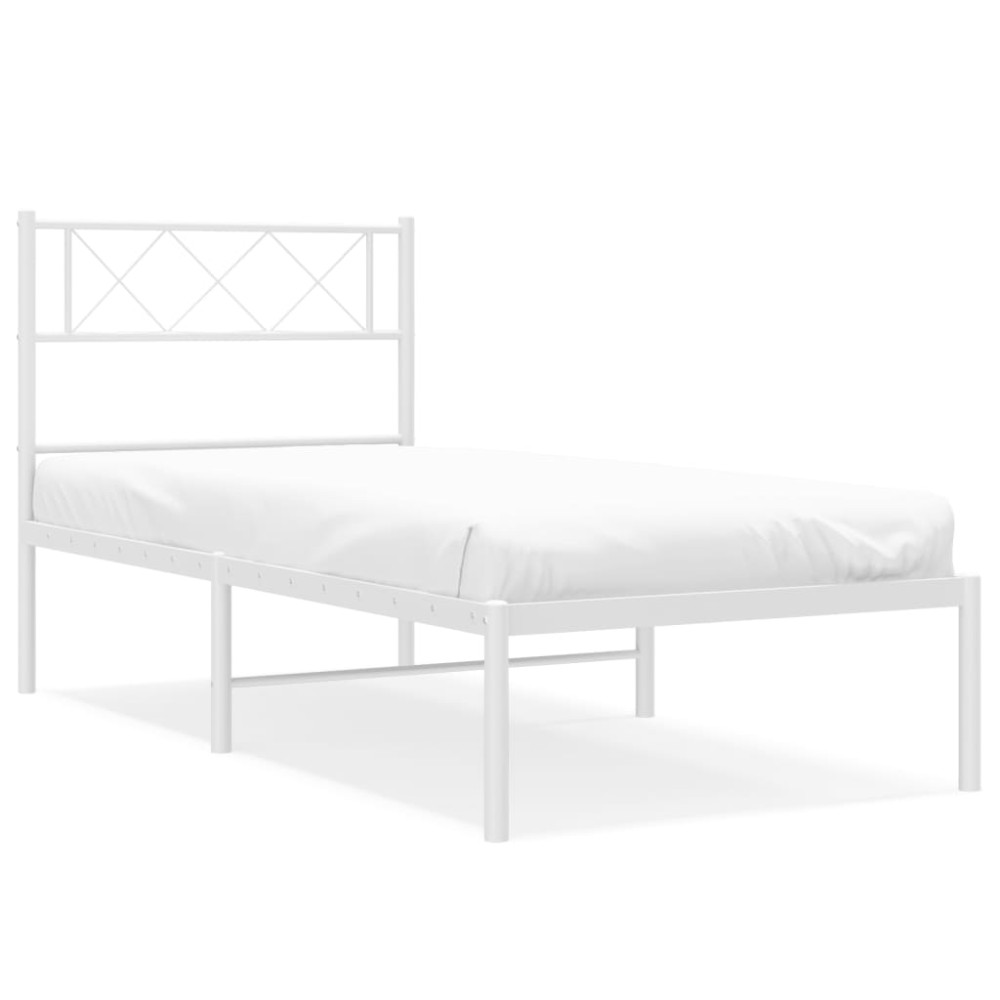 vidaXL Cadru de pat din metal cu tăblie, alb, 107x203 cm