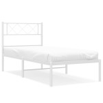 vidaXL Cadru de pat din metal cu tăblie, alb, 107x203 cm
