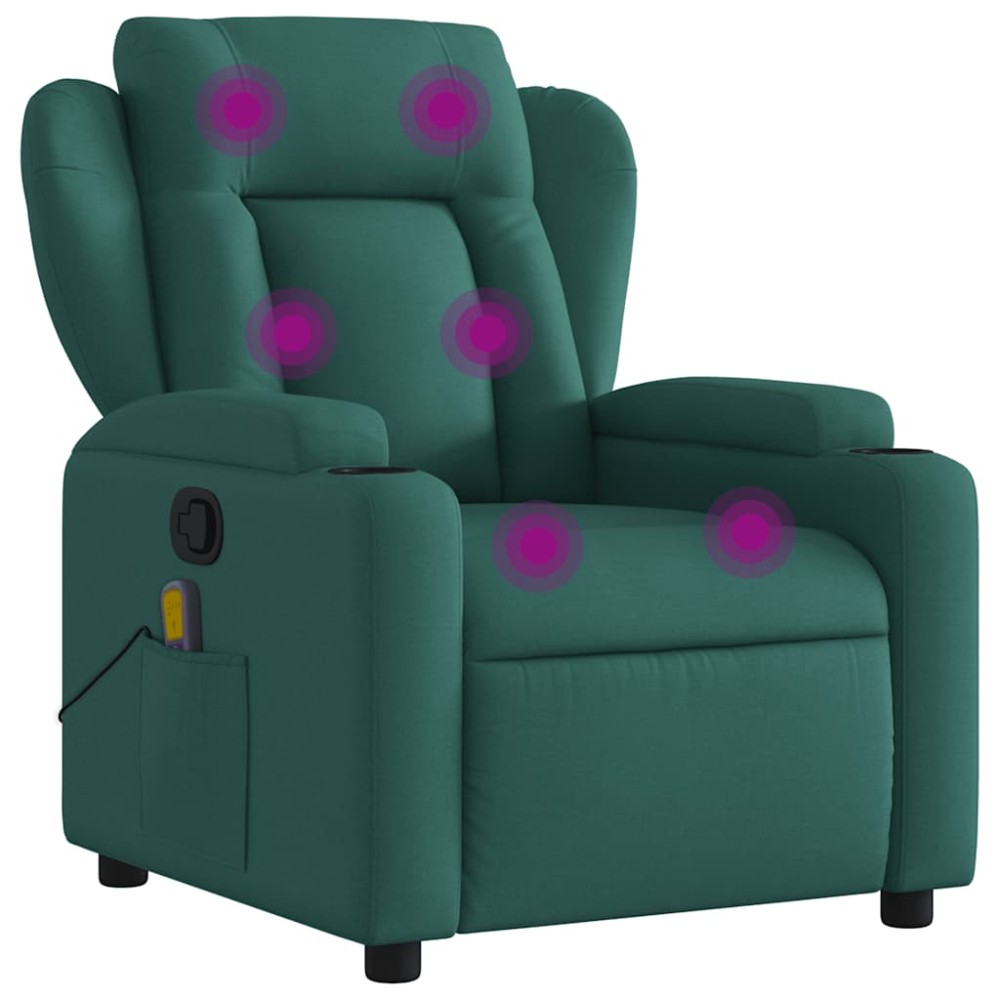 vidaXL Fotoliu de masaj rabatabil, verde închis, material textil