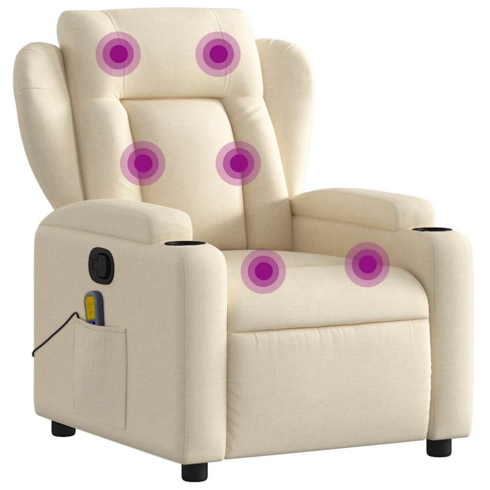 vidaXL Fotoliu rabatabil de masaj, crem, material textil