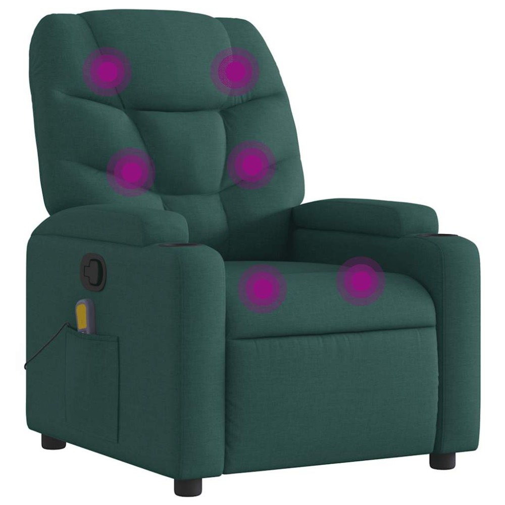 vidaXL Fotoliu de masaj rabatabil, verde închis, material textil