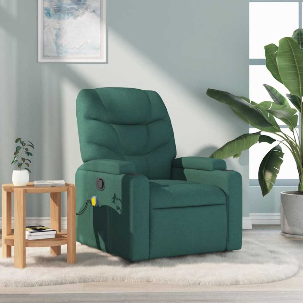 vidaXL Fotoliu de masaj rabatabil, verde închis, material textil