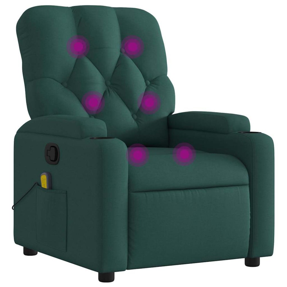 vidaXL Fotoliu de masaj rabatabil, verde închis, material textil