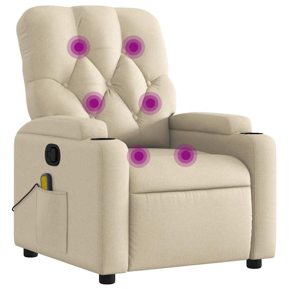 vidaXL Fotoliu rabatabil de masaj, crem, material textil