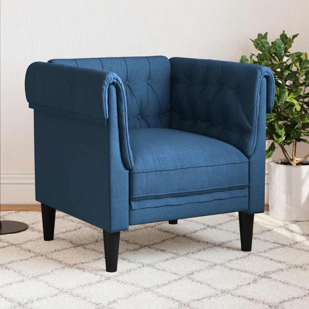 vidaXL Fotoliu Chesterfield, albastru, material textil