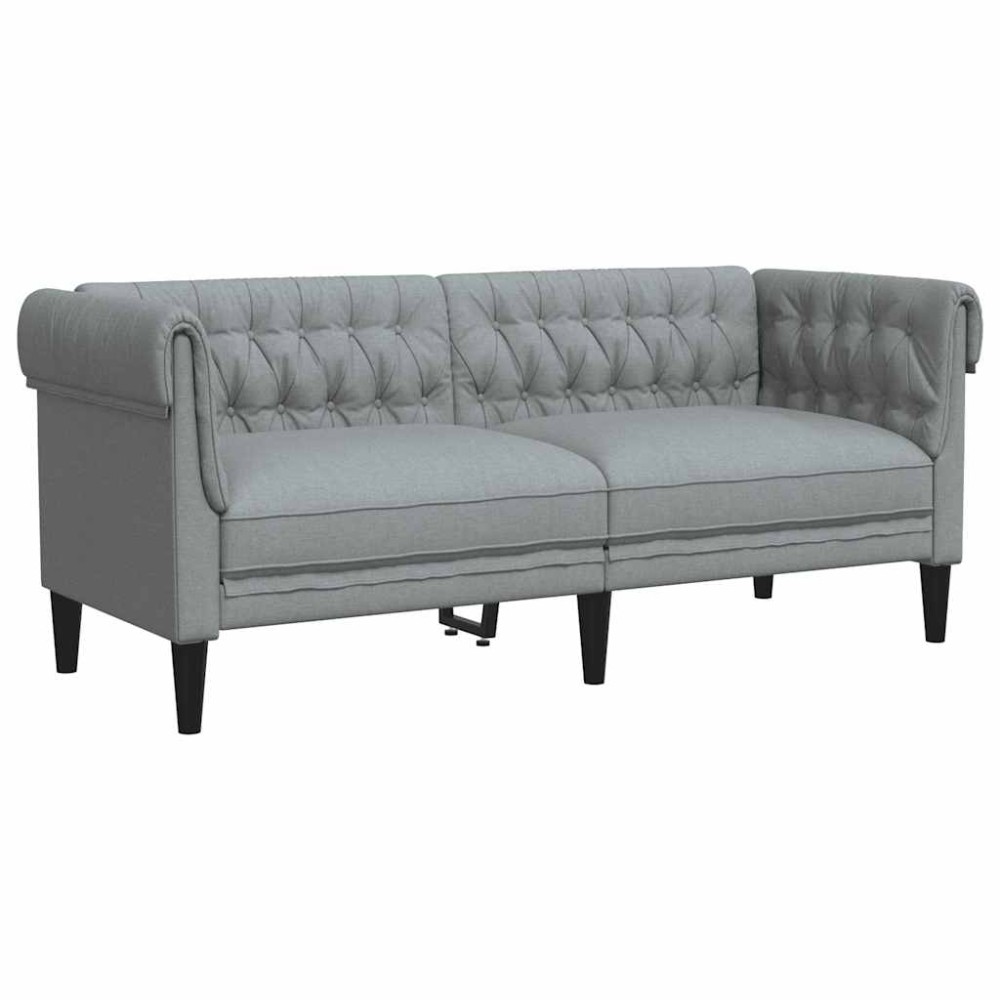 vidaXL Canapea Chesterfield cu 2 locuri, gri deschis, material textil