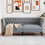vidaXL Canapea Chesterfield cu 2 locuri, gri deschis, material textil vidaXL Canapea Chesterfield cu 2 locuri, gri deschis, material textil