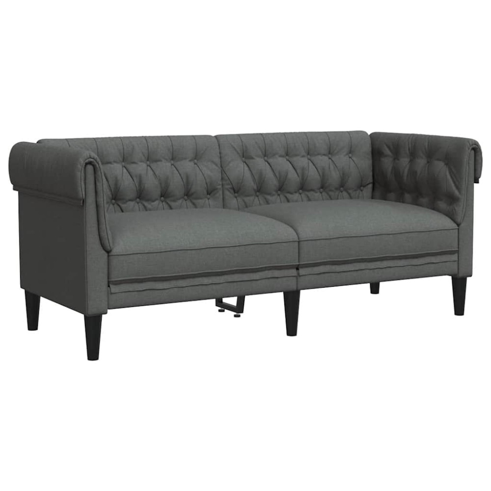 vidaXL Canapea Chesterfield cu 2 locuri, gri închis, material textil