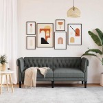 vidaXL Canapea Chesterfield cu 2 locuri, gri închis, material textil