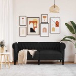 vidaXL Canapea Chesterfield cu 2 locuri, negru, material textil