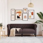 vidaXL Canapea Chesterfield cu 2 locuri, maro închis, material textil vidaXL Canapea Chesterfield cu 2 locuri, maro închis, material textil