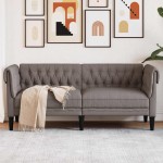 vidaXL Canapea Chesterfield cu 2 locuri, gri taupe, material textil vidaXL Canapea Chesterfield cu 2 locuri, gri taupe, material textil
