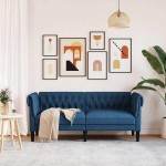 vidaXL Canapea Chesterfield cu 2 locuri, albastru, material textil