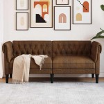 vidaXL Canapea Chesterfield cu 2 locuri, maro, material textil vidaXL Canapea Chesterfield cu 2 locuri, maro, material textil