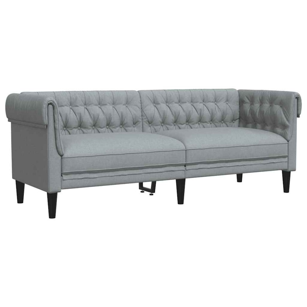 vidaXL Canapea Chesterfield cu 3 locuri, gri deschis, material textil