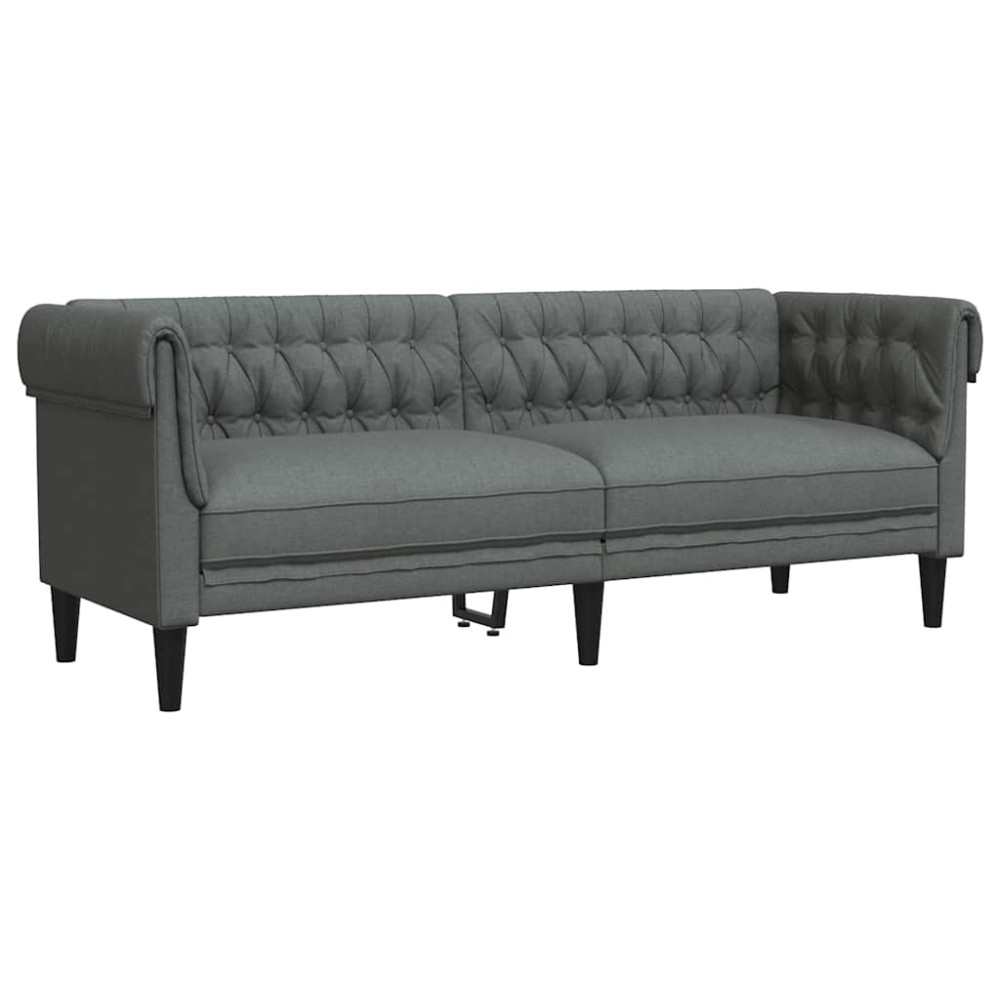 vidaXL Canapea Chesterfield cu 3 locuri, gri închis, material textil