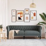 vidaXL Canapea Chesterfield cu 3 locuri, gri închis, material textil vidaXL Canapea Chesterfield cu 3 locuri, gri închis, material textil