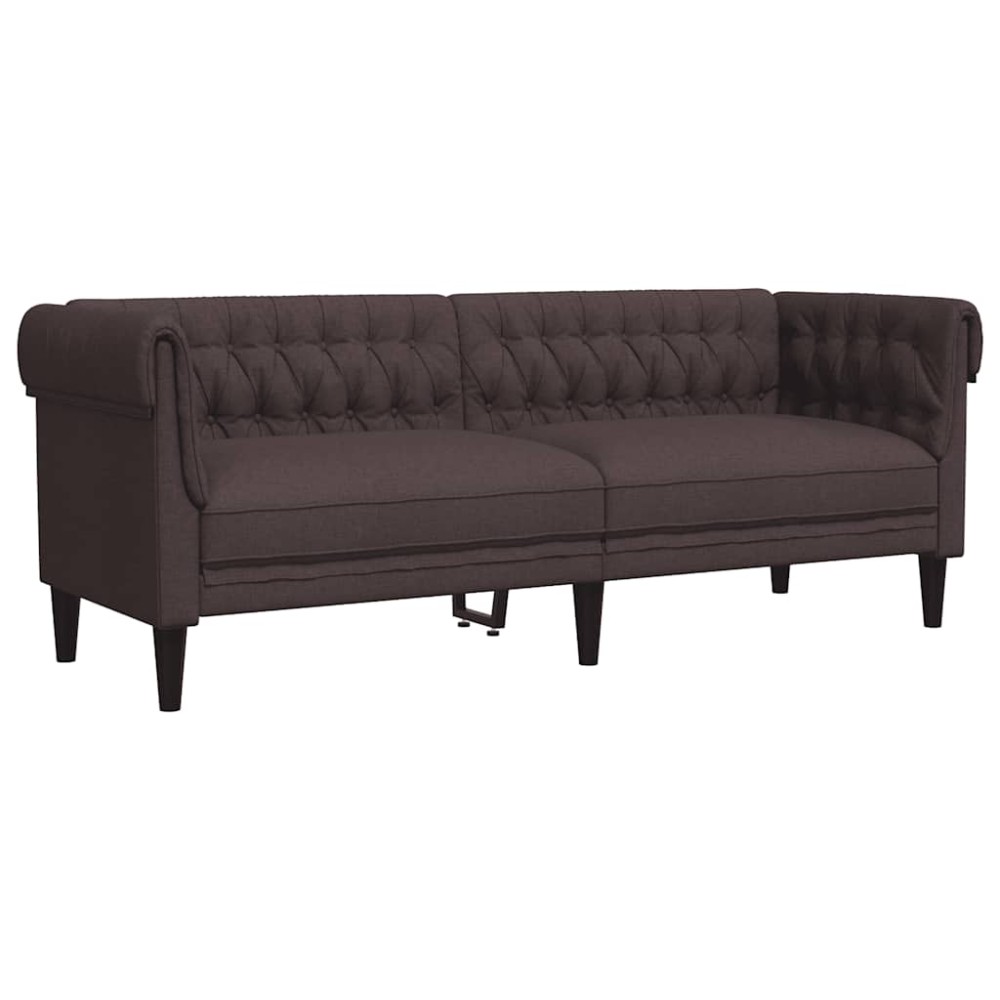 vidaXL Canapea Chesterfield cu 3 locuri, maro închis, material textil