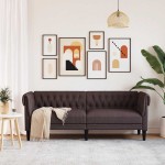 vidaXL Canapea Chesterfield cu 3 locuri, maro închis, material textil vidaXL Canapea Chesterfield cu 3 locuri, maro închis, material textil
