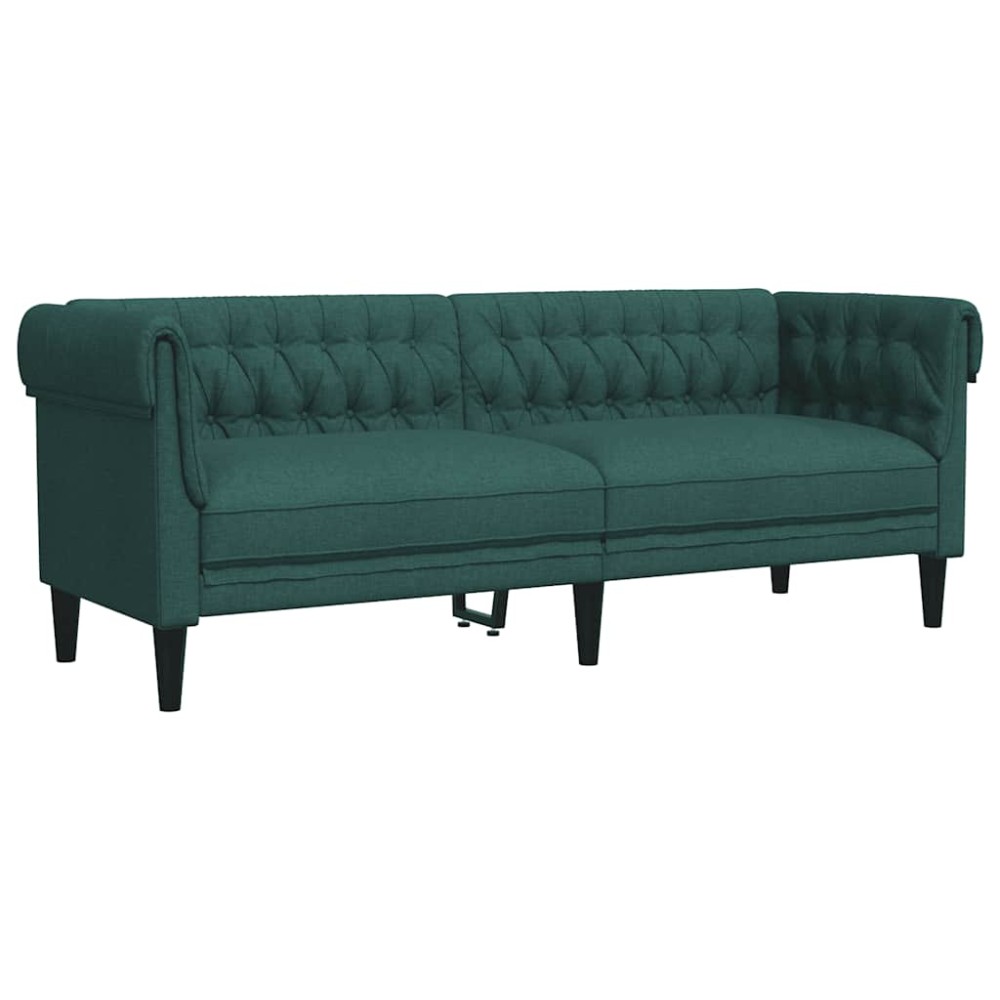 vidaXL Canapea Chesterfield cu 3 locuri, verde închis, material textil