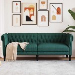 vidaXL Canapea Chesterfield cu 3 locuri, verde închis, material textil vidaXL Canapea Chesterfield cu 3 locuri, verde închis, material textil