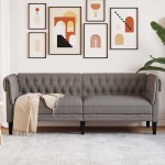 vidaXL Canapea Chesterfield cu 3 locuri, gri taupe, material textil vidaXL Canapea Chesterfield cu 3 locuri, gri taupe, material textil