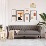 vidaXL Canapea Chesterfield cu 3 locuri, gri taupe, material textil vidaXL Canapea Chesterfield cu 3 locuri, gri taupe, material textil