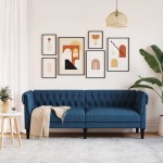 vidaXL Canapea Chesterfield cu 3 locuri, albastru, material textil vidaXL Canapea Chesterfield cu 3 locuri, albastru, material textil