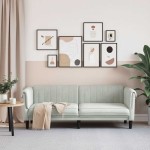 vidaXL Canapea cu 3 locuri, gri deschis, material catifea vidaXL Canapea cu 3 locuri, gri deschis, material catifea