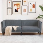 vidaXL Canapea cu 3 locuri, gri închis, material catifea vidaXL Canapea cu 3 locuri, gri închis, material catifea