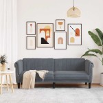 vidaXL Canapea cu 3 locuri, gri închis, material catifea vidaXL Canapea cu 3 locuri, gri închis, material catifea