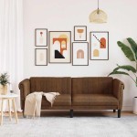 vidaXL Canapea cu 3 locuri, maro, piele întoarsă ecologică vidaXL Canapea cu 3 locuri, maro, piele întoarsă ecologică