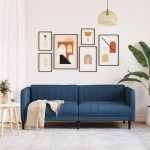 vidaXL Canapea cu 3 locuri, albastru, material textil vidaXL Canapea cu 3 locuri, albastru, material textil