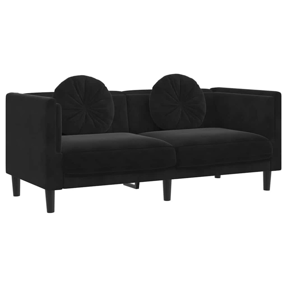vidaXL Canapea cu perne, 2 locuri, negru, catifea