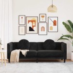 vidaXL Canapea cu perne, 3 locuri, negru, catifea