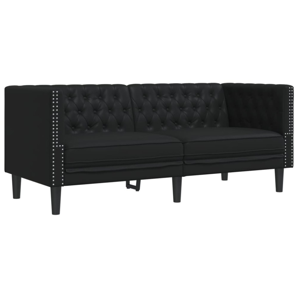 vidaXL Fotoliu Chesterfield cu 2 locuri, negru, piele ecologică