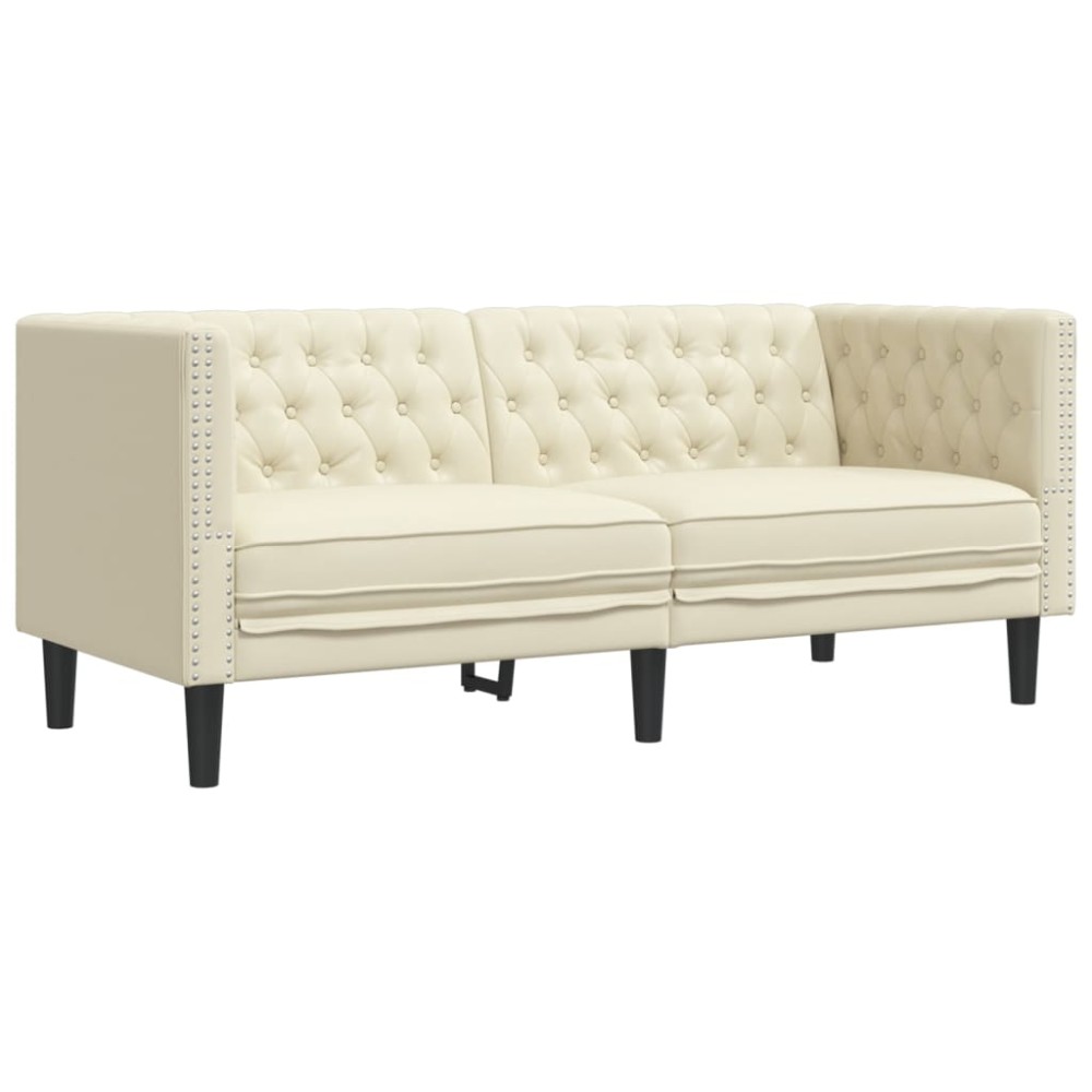 vidaXL Canapea Chesterfield cu 2 locuri, crem, piele ecologică