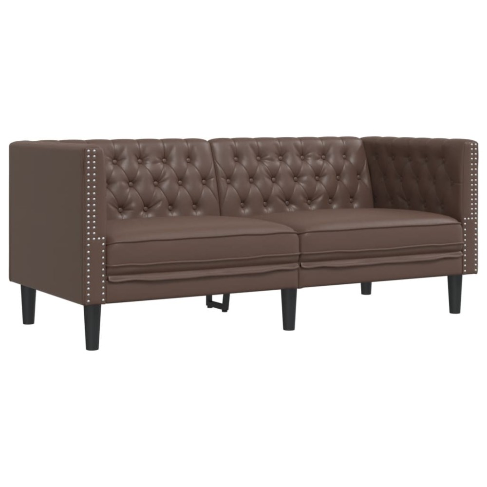 vidaXL Canapea Chesterfield cu 2 locuri, maro, piele ecologică
