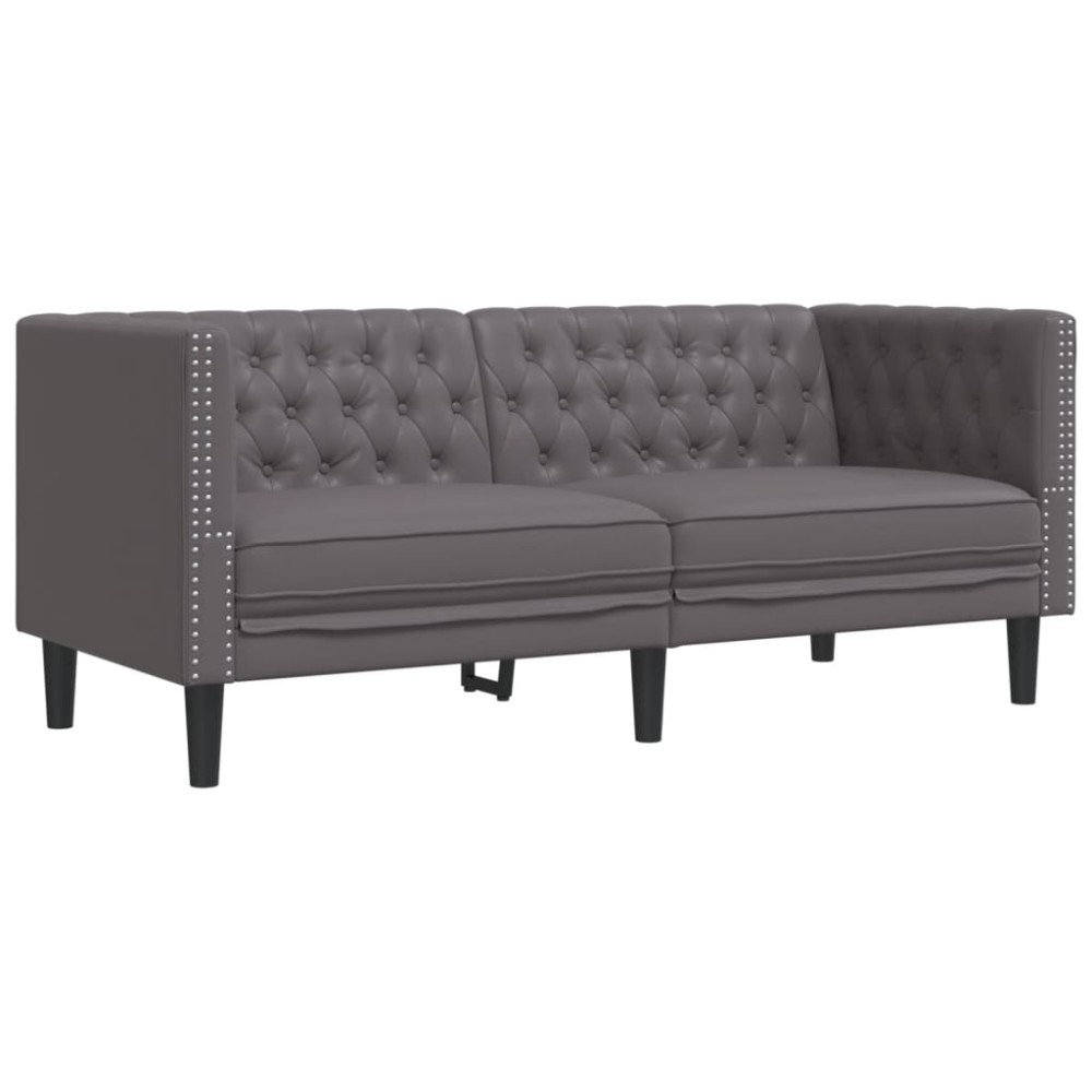 vidaXL Canapea Chesterfield cu 2 locuri, gri, piele ecologică
