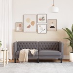 vidaXL Canapea Chesterfield cu 2 locuri, gri, piele ecologică vidaXL Canapea Chesterfield cu 2 locuri, gri, piele ecologică