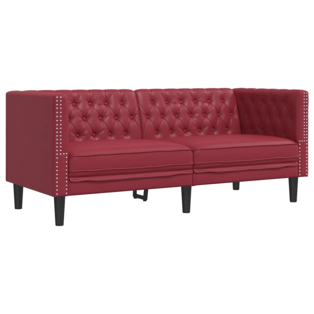 vidaXL Canapea Chesterfield cu 2 locuri, roșu vin, piele ecologică