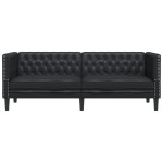 vidaXL Canapea Chesterfield cu 3 locuri, negru, piele ecologică