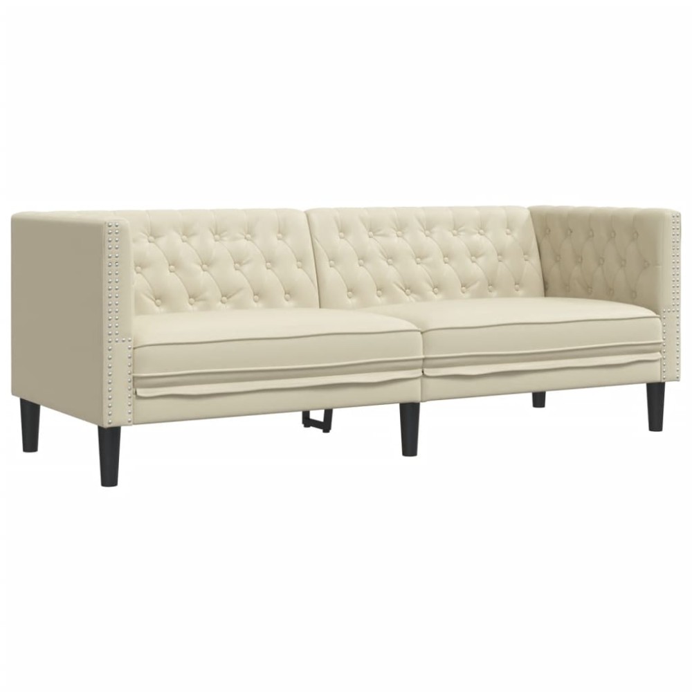 vidaXL Canapea Chesterfield cu 3 locuri, crem, piele ecologică