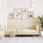 vidaXL Canapea Chesterfield cu 3 locuri, crem, piele ecologică