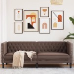 vidaXL Canapea Chesterfield cu 3 locuri, maro, piele ecologică vidaXL Canapea Chesterfield cu 3 locuri, maro, piele ecologică