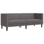 vidaXL Canapea Chesterfield cu 3 locuri, gri, piele ecologică