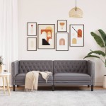 vidaXL Canapea Chesterfield cu 3 locuri, gri, piele ecologică