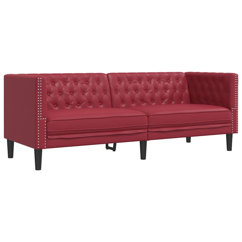 vidaXL Canapea Chesterfield cu 3 locuri, roșu vin, piele ecologică